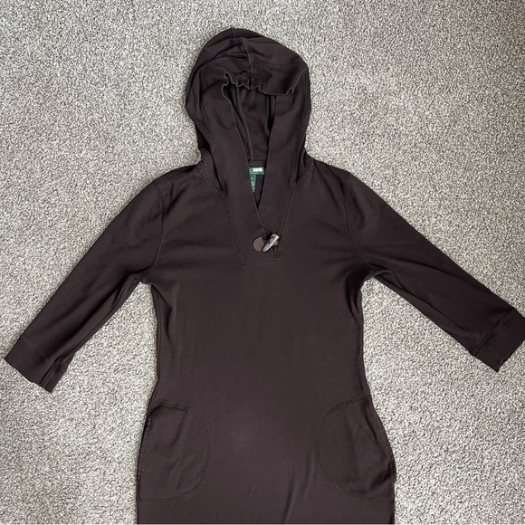 Lauren Ralph Lauren Brown Hooded Sweater Midi Dress 3/4 Sleeve, Size Medium - Picture 2 of 9
